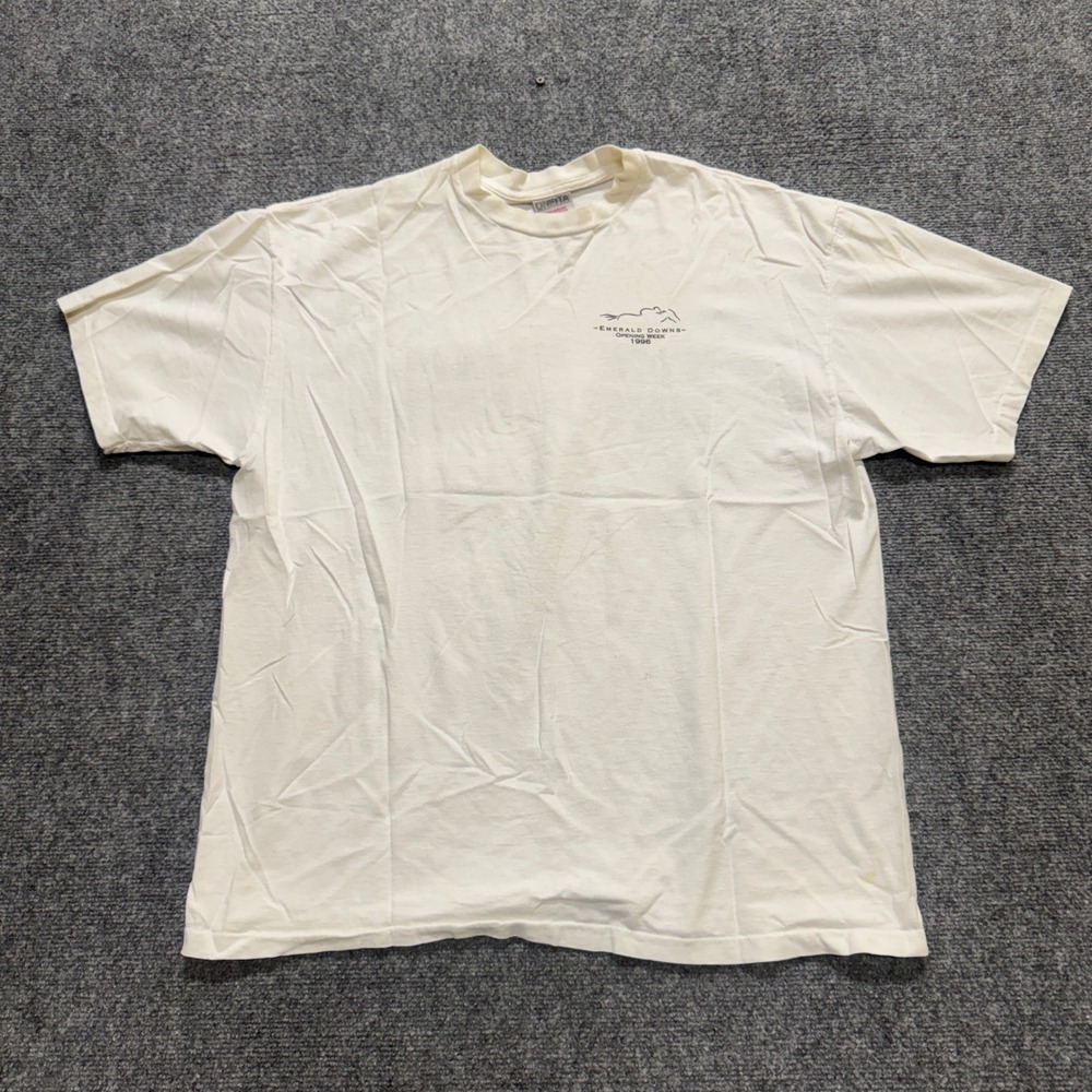 VTG Oneita Emerald Downs T-Shirt Men's 2XL White Single Stitch Y2K 90s - Picture 6 of 9